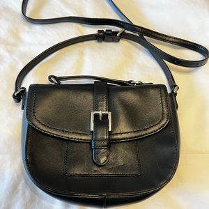 COACH black leather crossbody bag.